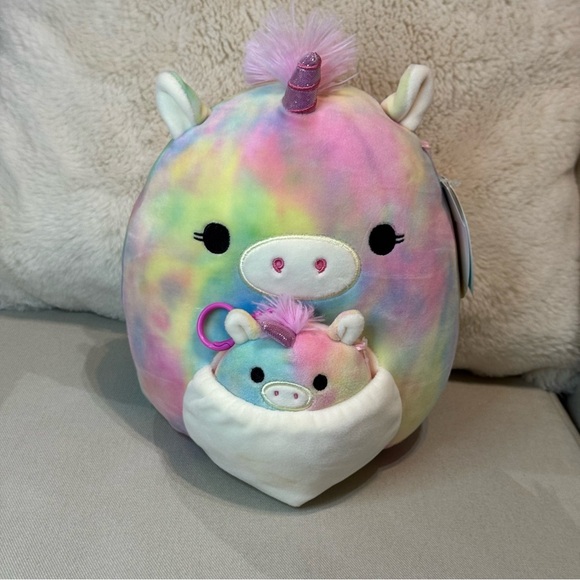 Rare Squishmallows Toys Esmeralda Unicorn Mom And Baby 8 inch And Clip - Picture 1 of 12